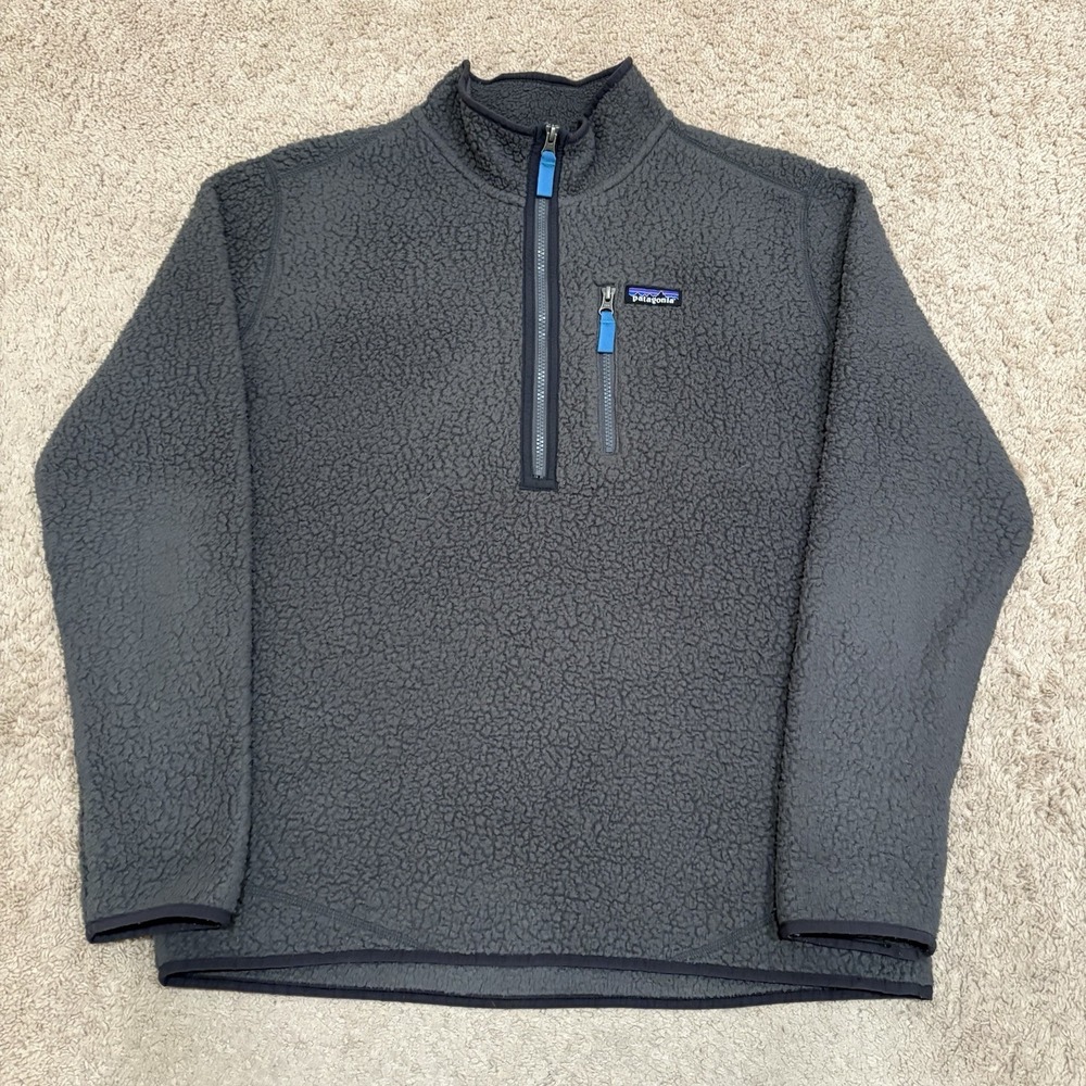 Patagonia Retro Deep Pile Pullover Men's Large Gray 1/4th Zip Fleece Sweatshirt